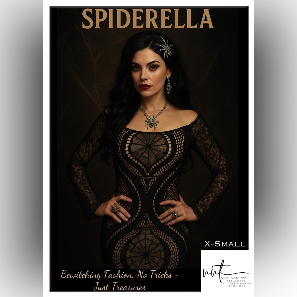 GBG Los Angeles “Spiderella” Nude/ Black Lace Web Dress Costume – Size XS